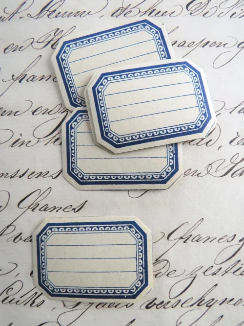 Oud etiket wit/blauw