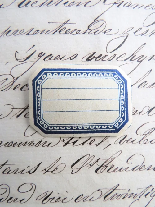 Oud etiket wit/blauw