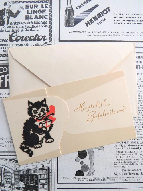 Kaartje Flock poes "Hartelijk gefeliciteerd"