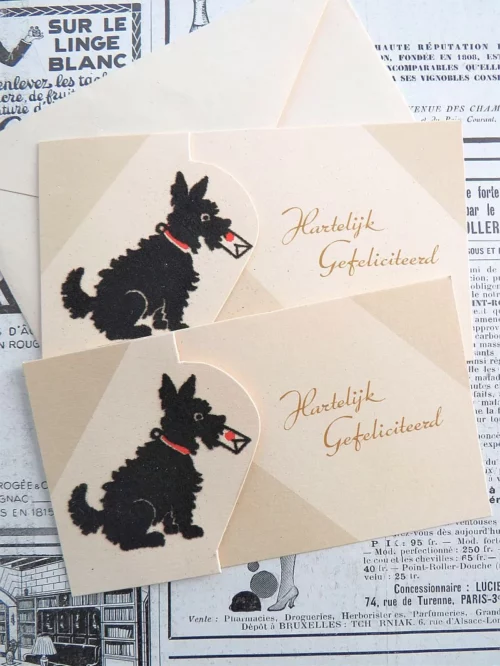 Kaartje Flock hondje "Hartelijk gefeliciteerd"