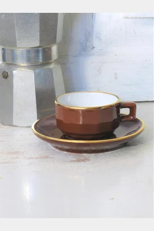 Franse bistro kop en schotel  bruin/ goud