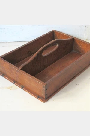 Antieke houten bestekbak met greep