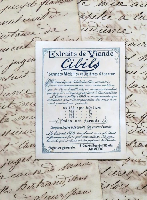 Oude reclamekaart Cibils – Extrait de Viande “Vogeltje”