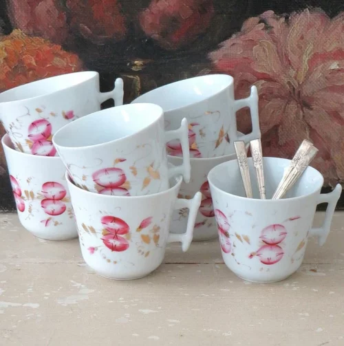 Antieke Franse chocoladekop “Bloemen”