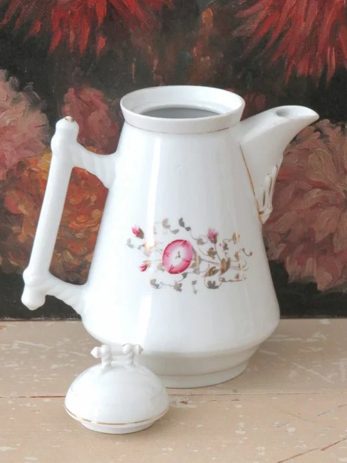 Antieke Franse chocoladekan “Bloemen ”