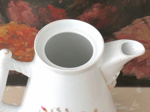 Antieke Franse chocoladekan “Bloemen ”