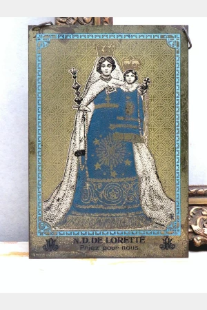 Antieke Franse religieuze wandhanger "Notre Dame de Lorette"