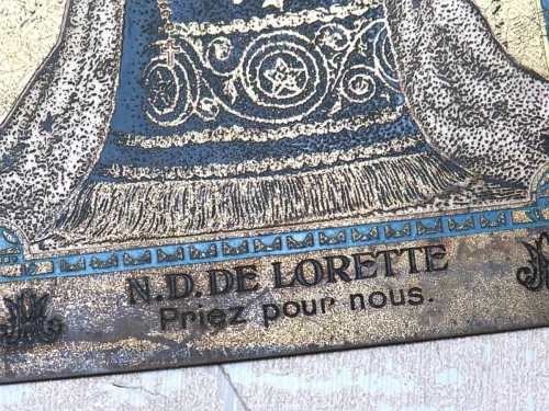 Antieke Franse religieuze wandhanger "Notre Dame de Lorette"