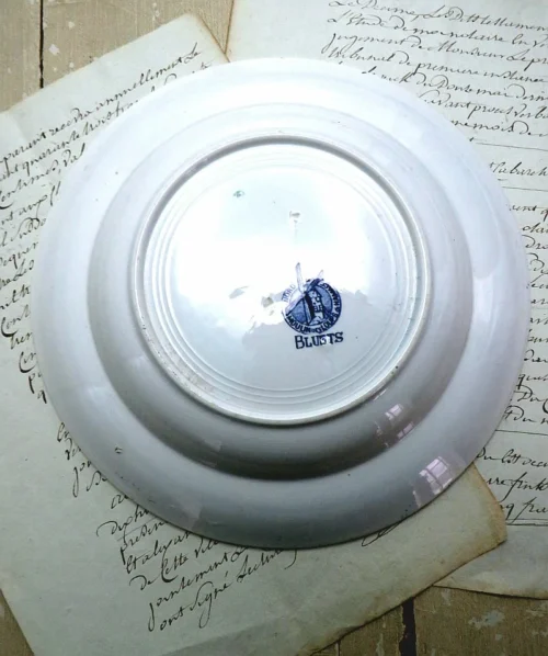 Antiek diep bord Moulin des Loups Hamage Nord -" BLUETS "*