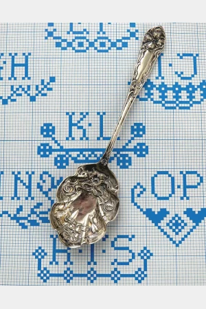 Antieke verzilverde  Engelse lepel Art-Nouveau -  Florale decoratie