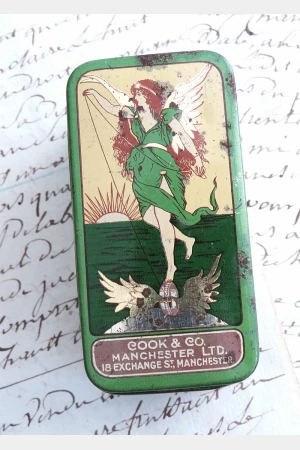 Antiek blikje Cook & Co "Ring Travellers" Manchester