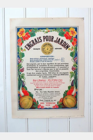 Oud Frans reclame-affiche "Engrais pour Jardin", jaren 50