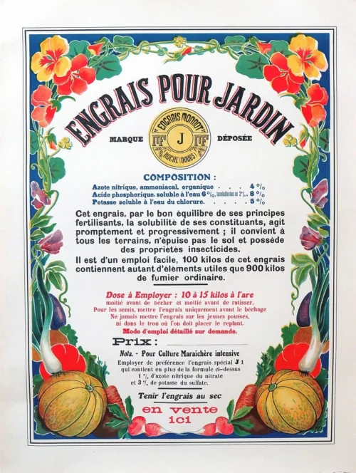Oud Frans reclame-affiche "Engrais pour Jardin", jaren 50