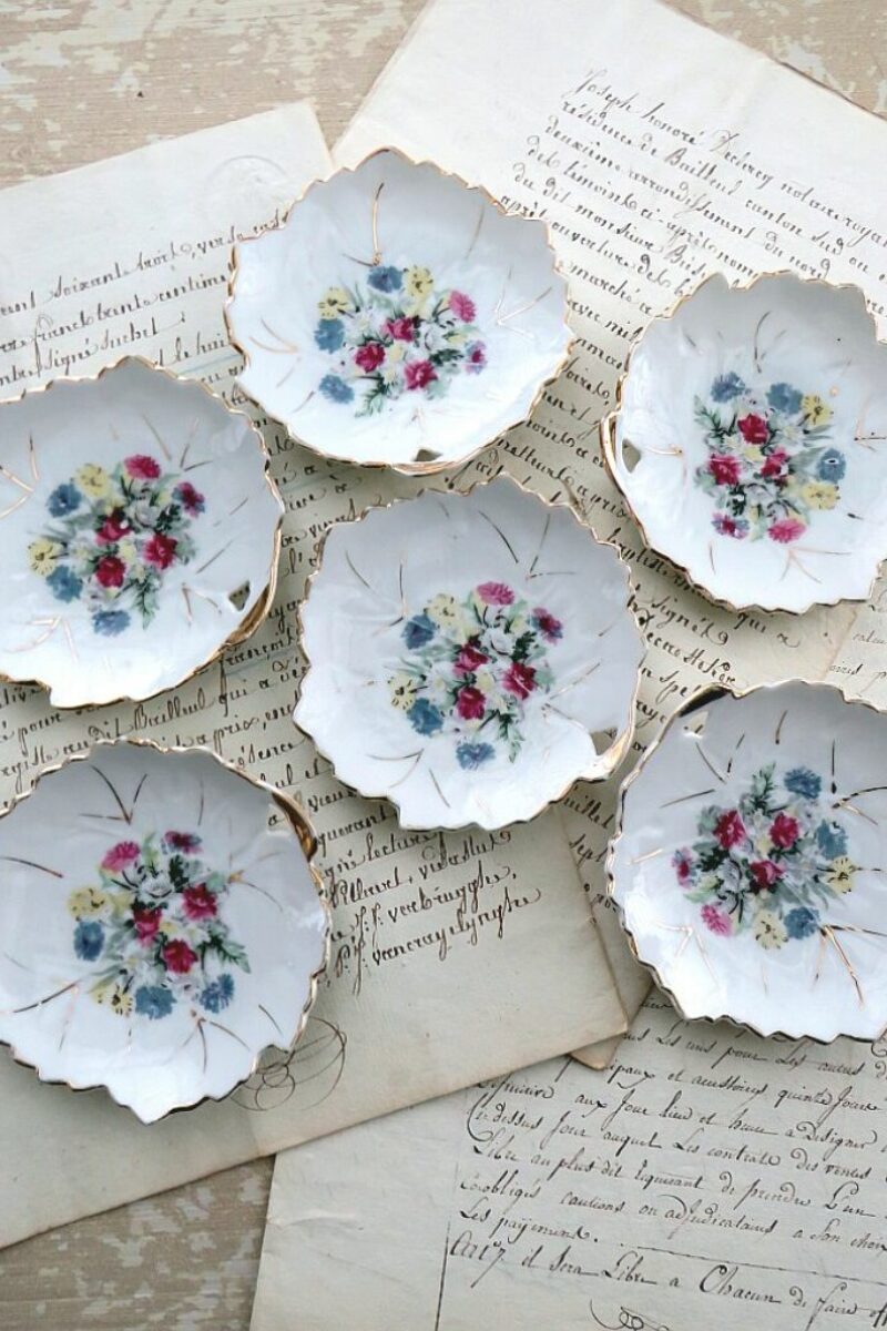 Set (6 stuks) petit four bordjes "Blaadjes"