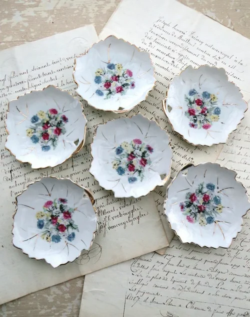 Set (6 stuks) petit four bordjes "Blaadjes"