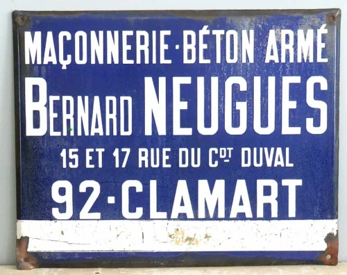 Oud Frans emaille bord “Bernard Neugeus – Clamart”