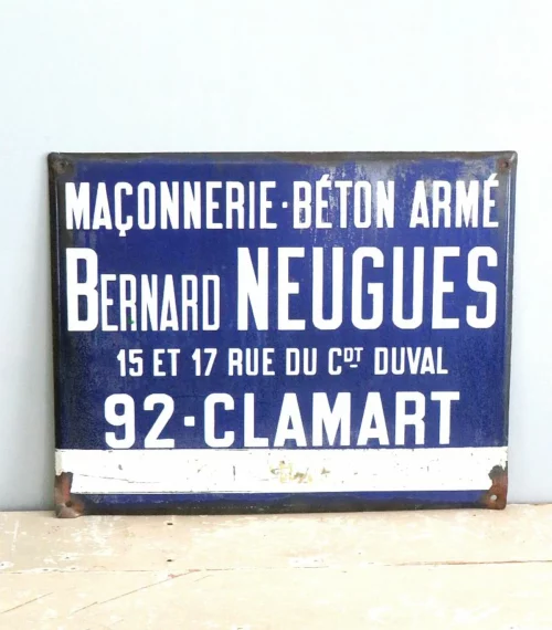Oud Frans emaille bord “Bernard Neugeus – Clamart”