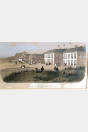 Antieke Litho "Grand Hôtel Des Bains"- Musique sur la Terrasse