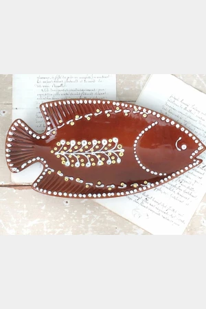 Grote  vintage schaal Gmundner Keramik Austria "Vis"