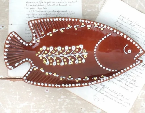 Grote  vintage schaal Gmundner Keramik Austria "Vis"