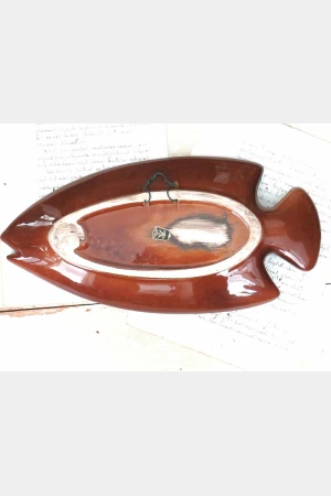 Grote  vintage schaal Gmundner Keramik Austria "Vis"