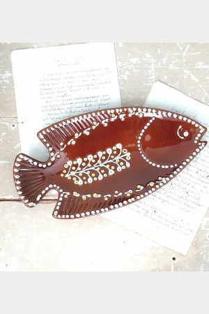 Grote  vintage schaal Gmundner Keramik Austria "Vis"