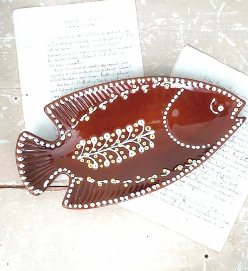 Grote  vintage schaal Gmundner Keramik Austria "Vis"