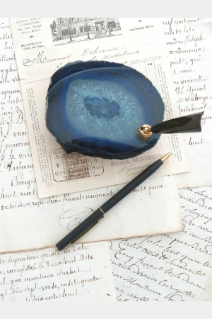 Oude vintage pennenstandaard – Agaat blauw