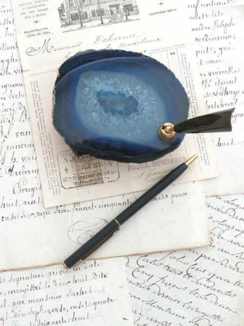 Oude vintage pennenstandaard – Agaat blauw