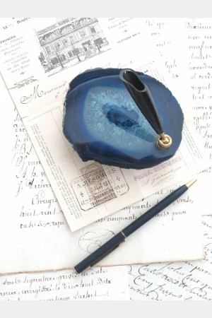Oude vintage pennenstandaard – Agaat blauw