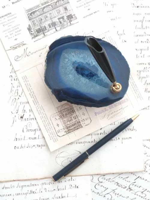 Oude vintage pennenstandaard – Agaat blauw