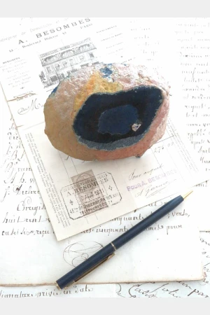 Oude vintage pennenstandaard – Agaat blauw