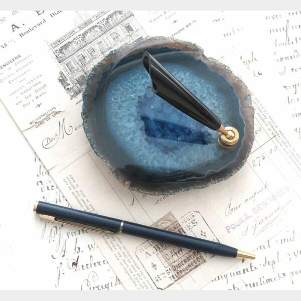 Oude vintage pennenstandaard – Agaat blauw *