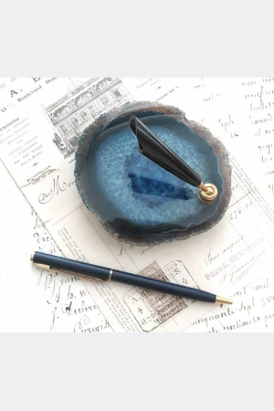 Oude vintage pennenstandaard – Agaat blauw *
