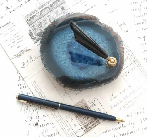 Oude vintage pennenstandaard – Agaat blauw *