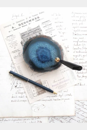 Oude vintage pennenstandaard – Agaat blauw *