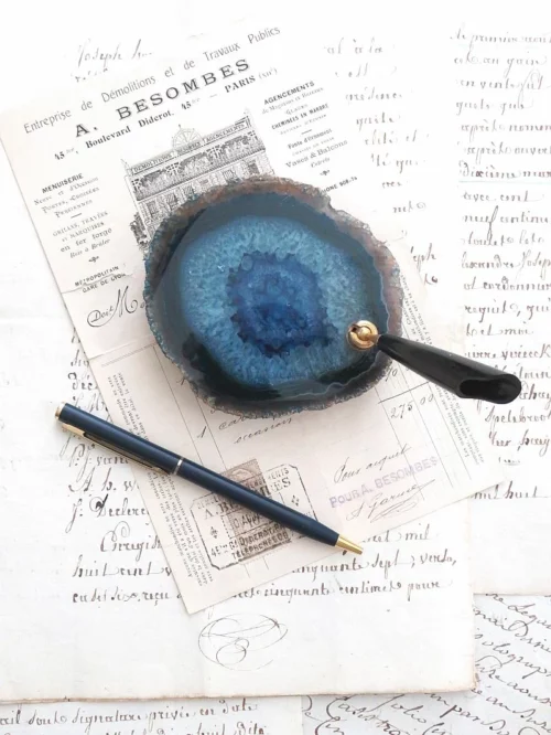 Oude vintage pennenstandaard – Agaat blauw *
