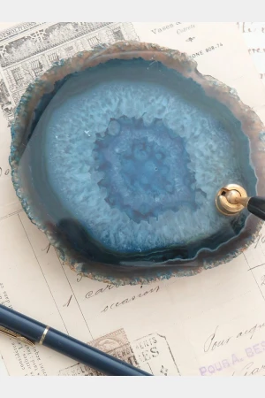 Oude vintage pennenstandaard – Agaat blauw *
