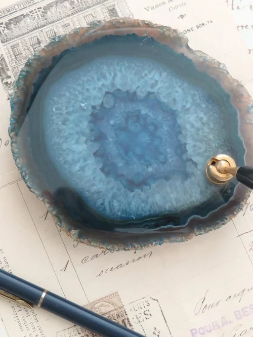 Oude vintage pennenstandaard – Agaat blauw *