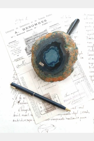 Oude vintage pennenstandaard – Agaat blauw *