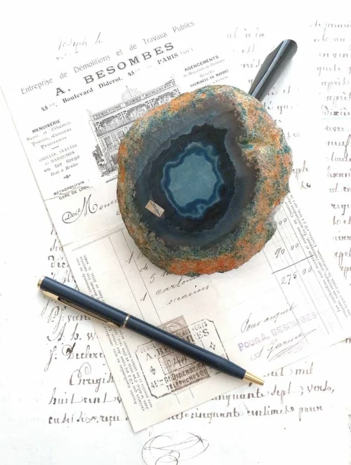 Oude vintage pennenstandaard – Agaat blauw *