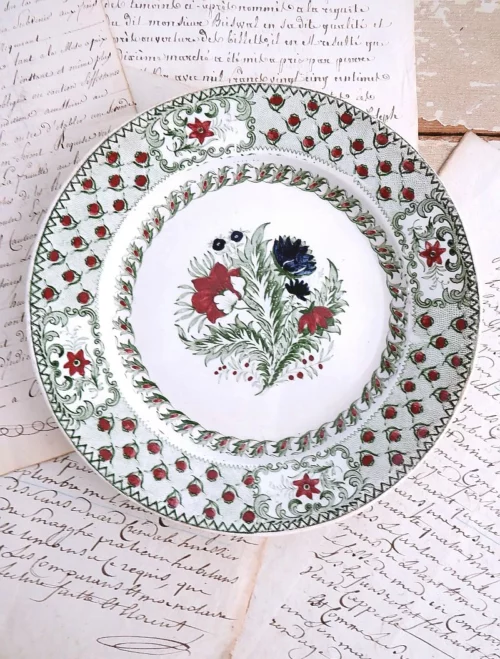 Antiek Frans bordje  Louis Lebeuf - Montereau 1834 "Bloemen"
