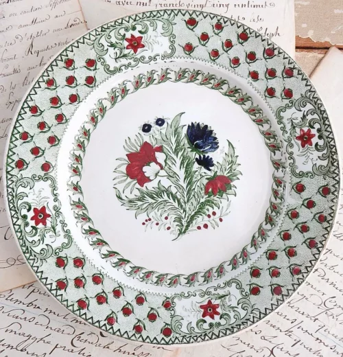 Antiek Frans bordje  Louis Lebeuf - Montereau 1834 "Bloemen"
