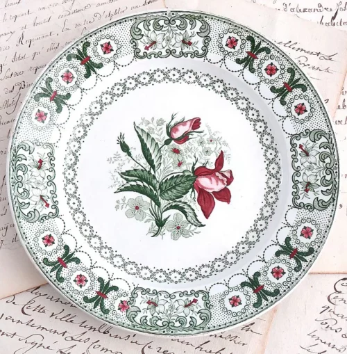 Antiek Frans bordje  Louis Lebeuf - Montereau 1834  "Rozen"