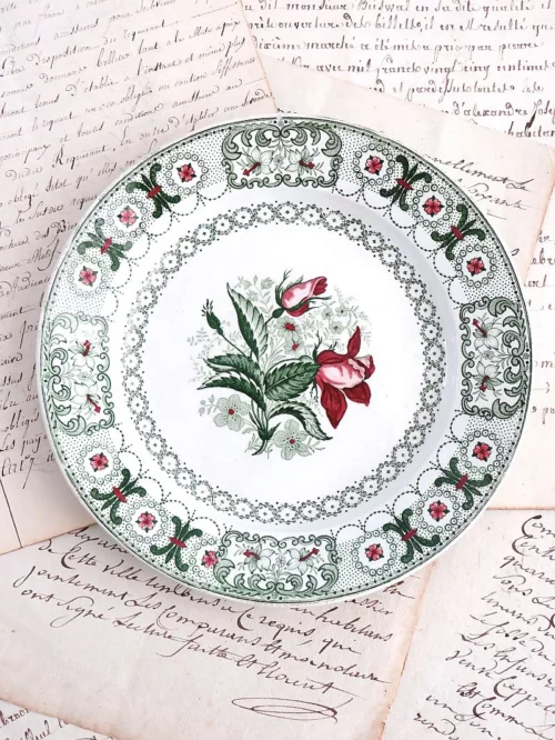 Antiek Frans bordje  Louis Lebeuf - Montereau 1834  "Rozen"