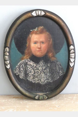 Antiek schilderij "Meisje met hoed" 1906