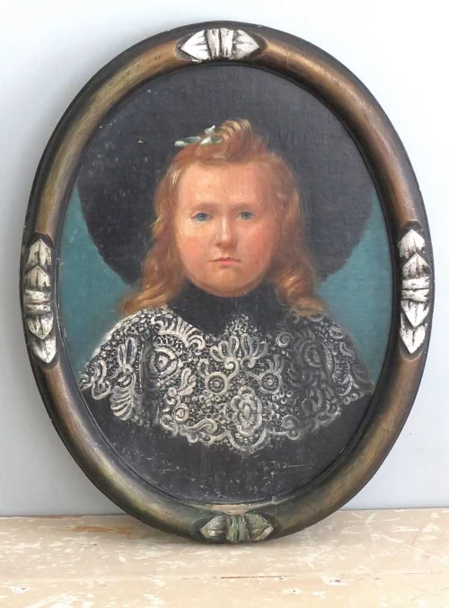 Antiek schilderij "Meisje met hoed" 1906
