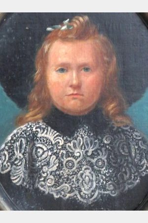 Antiek schilderij "Meisje met hoed" 1906