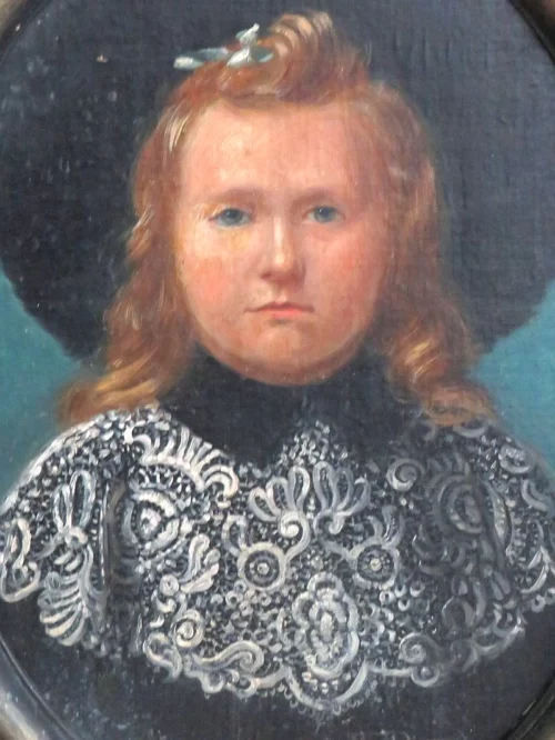 Antiek schilderij "Meisje met hoed" 1906