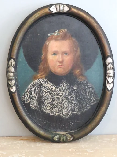 Antiek schilderij "Meisje met hoed" 1906